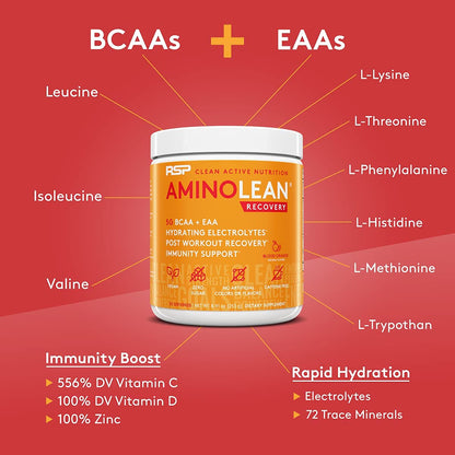 RSP NUTRITION Vegan AminoLean Pre Workout Energy (Pineapple Coconut 25 Servings) with AminoLean Recovery Post Workout Boost (Blood Orange 30 Servings)