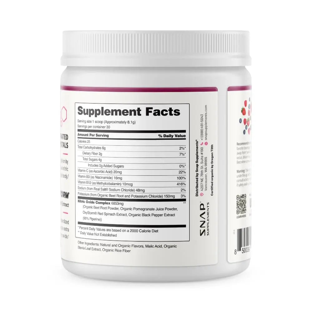 Snap Supplements Organic Beet Root Powder Nitric Oxide Supplement for Men & Women, Red Spinach & Pomegranate, Supports Healthy Energy & Blood Pressure Already in Normal Range, 30 Servings, Mixed Berry Snap Supplements buy supplements Au