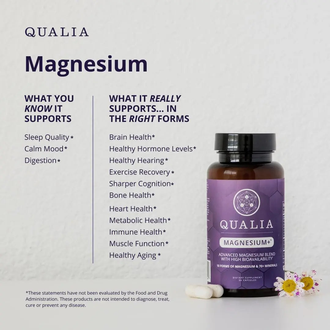 Qualia Magnesium+ | Doctor-Formulated. Premium Formula | High Bioavailability | 10 Forms of Magnesium & 70+ Minerals | Relaxed Mood, restful Sleep QUALIA LIFE SCIENCES