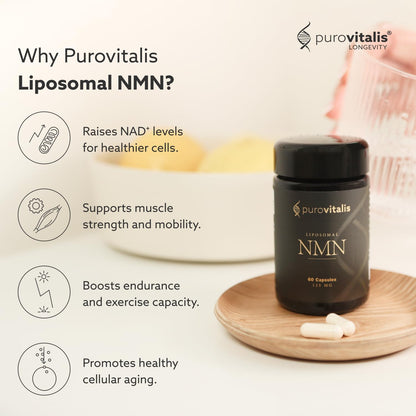 PUROVITALIS Liposomal NMN, 250mg Longevir Nicotinamide Mononucleotide Supplement, NAD+ Boost for Cellular Health, Energy & Healthy Aging, 1-Month Supply (60 Vegan Capsules) PUROVITALISBuy Supplements Australia