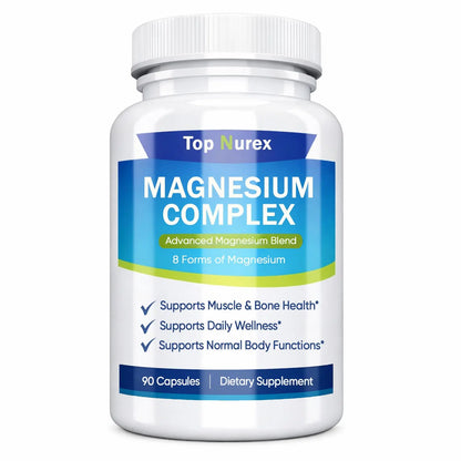 Supplement bottle labeled 'Top Nurex Magnesium Complex' on a white background