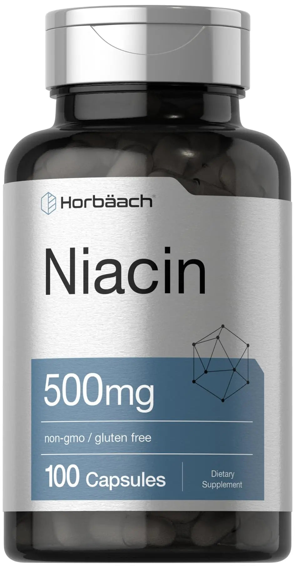 Niacin | Vitamin B3 500mg | 100 Capsules | with Flushing | Non-GMO, and Gluten Free Horbäach