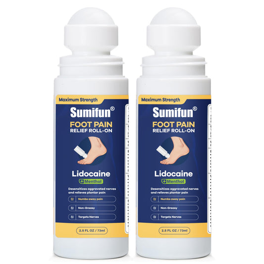 Sumifun Foot Pain Relief Lidocaine Roll-On - Maximum Strength OTC for Plantar Fasciitis & Heel Pain - Fast-Drying, Non-Greasy Formula, 2.5 Fl Oz * 2 SumifunBuy Supplements Australia