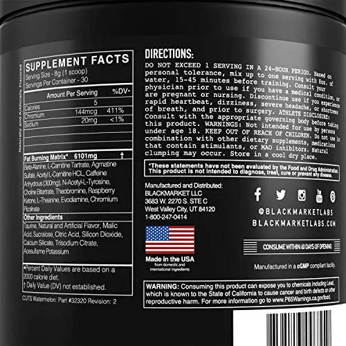 BLACKMARKET CUTS Pre Workout - Flavored Energy Powdered Drink Mix for Men BLACKMARKET