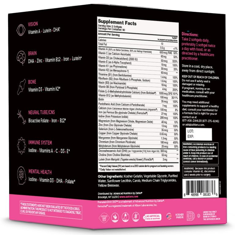 YHN Prenatal DHA, Prenatal Vitamins for Mother and Child, Certified Kosher, 180 Count YHN