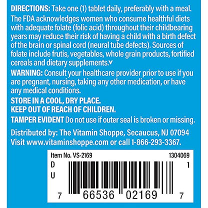 The Vitamin Shoppe Folic Acid 400MCG, Supports Prenatal & Fetal Development (300 Tablets) The Vitamin Shoppe