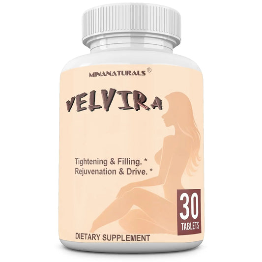 Minanaturals Velvira dietary supplement bottle on a white background