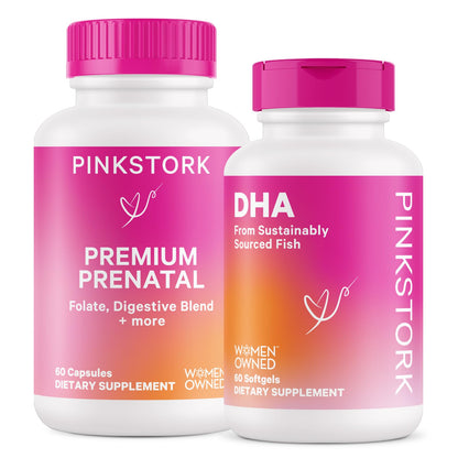 Pink Stork Premium Prenatal Duo: Premium Prenatal Vitamin + DHA, Prenatal Probiotics for Women Pink Stork