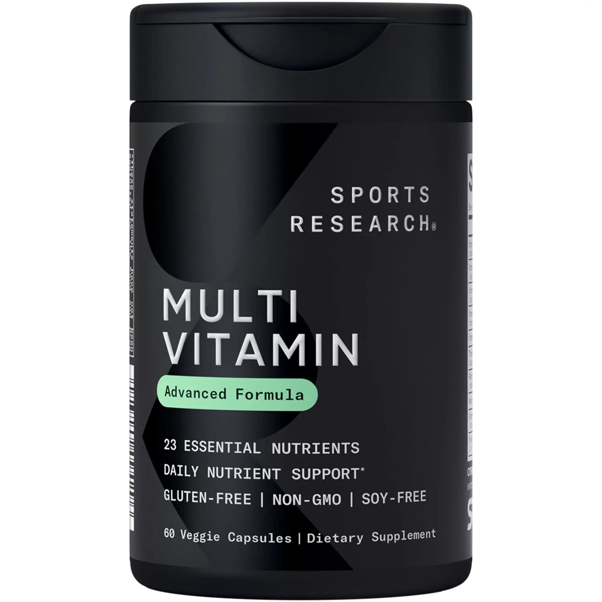 Black container of Sports Research Multi Vitamin on a white background