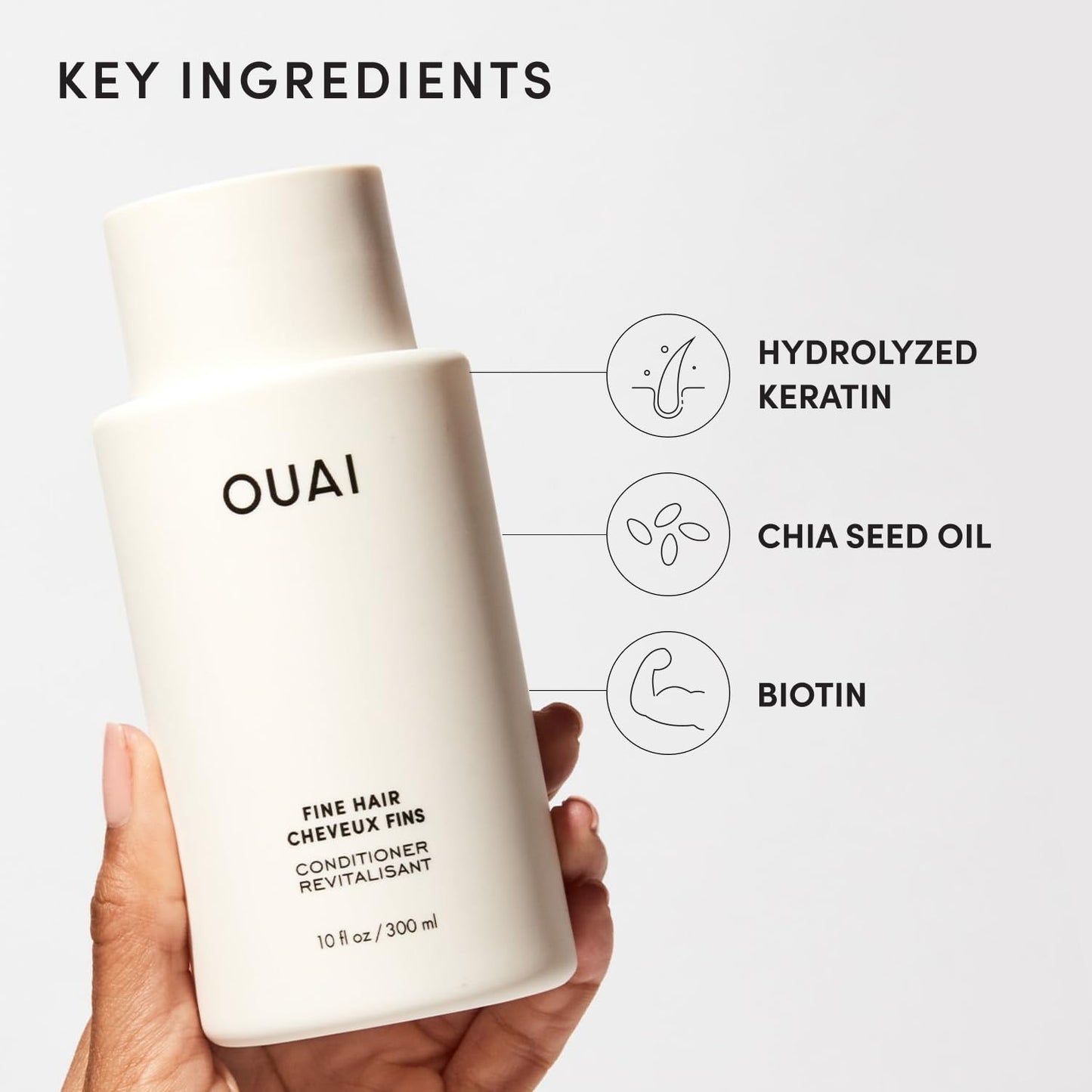 OUAI Fine Hair Conditioner - Volumizing Conditioner for Fine Hair Made with Keratin, Biotin and Chia Seed Oil - Adds Softness, Bounce and Volume - Free from Parabens, Sulfates, and Phthalates (10 Oz) OUAIBuy Supplements Australia