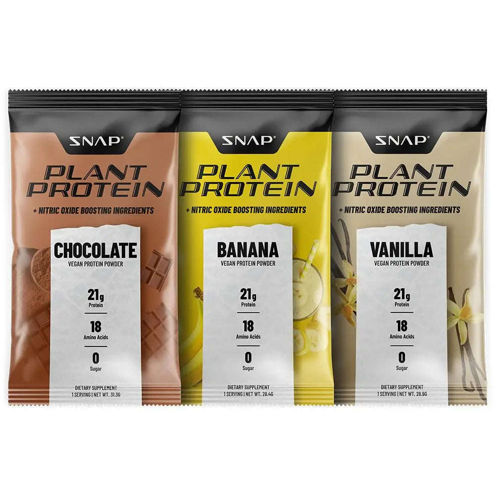 Snap Supplements 100% Plant Based Protein Powder Stick Packs with Nitric Oxide Booster Snap Supplements