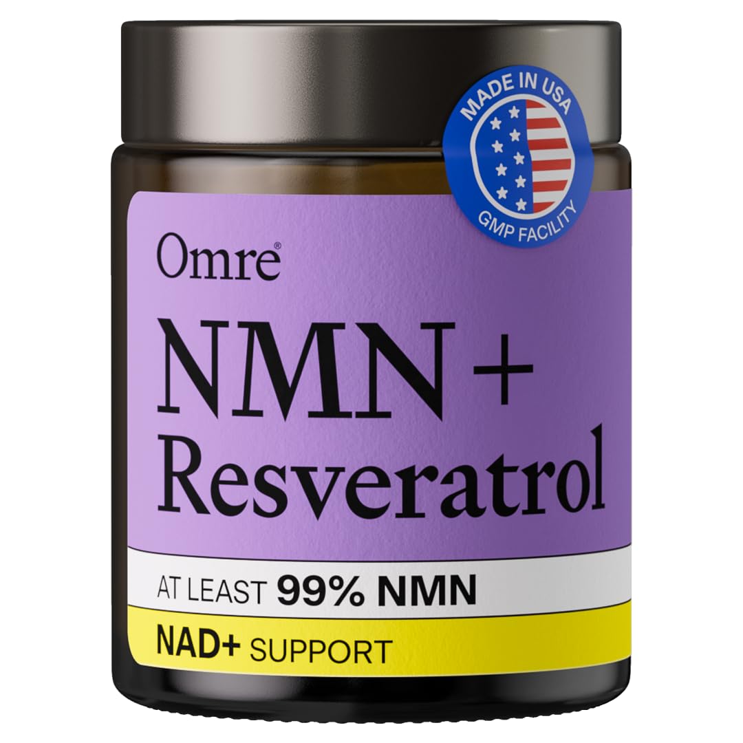 OMRE NMN + Resveratrol Supplement 99% Purity for Cellular Energy, NAD+ Boost | Highly Bioavailable Nicotinamide Mononucleotide Supplement Resveratrol 500mg & NMN 500mg, Made in USA, 60 Capsules OMREBuy Supplements Australia