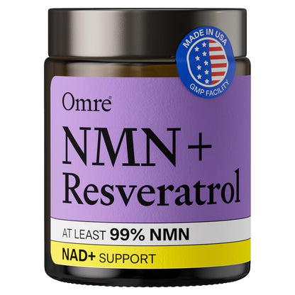 OMRE NMN + Resveratrol Supplement 99% Purity for Cellular Energy, NAD+ Boost | Highly Bioavailable Nicotinamide Mononucleotide Supplement Resveratrol 500mg & NMN 500mg, Made in USA, 60 Capsules OMREBuy Supplements Australia