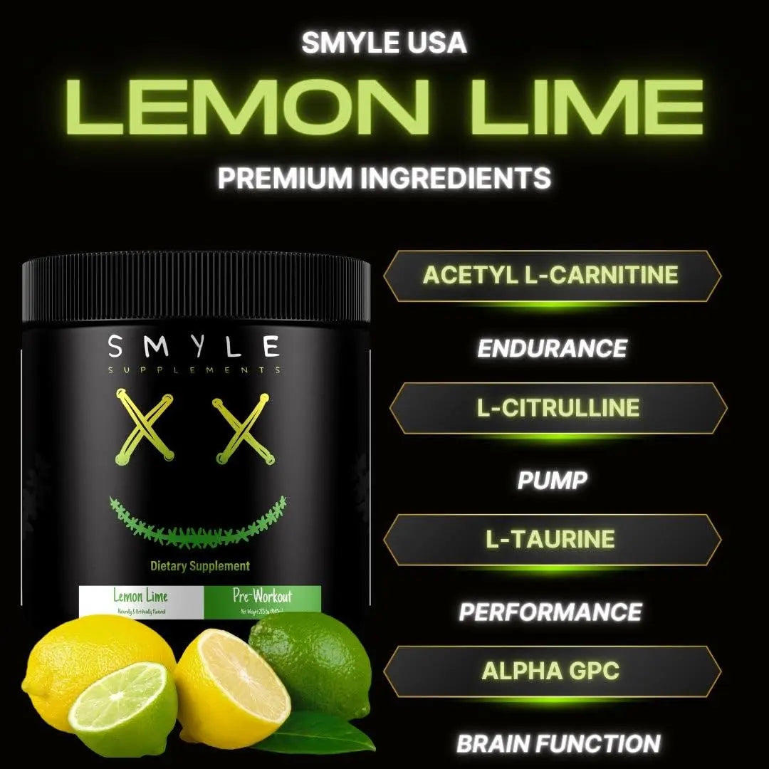 Smyle USA Pre-Workout Powder Lemon Lime - Pre Workout Energy with 400mg Alpha Smyle Supplements
