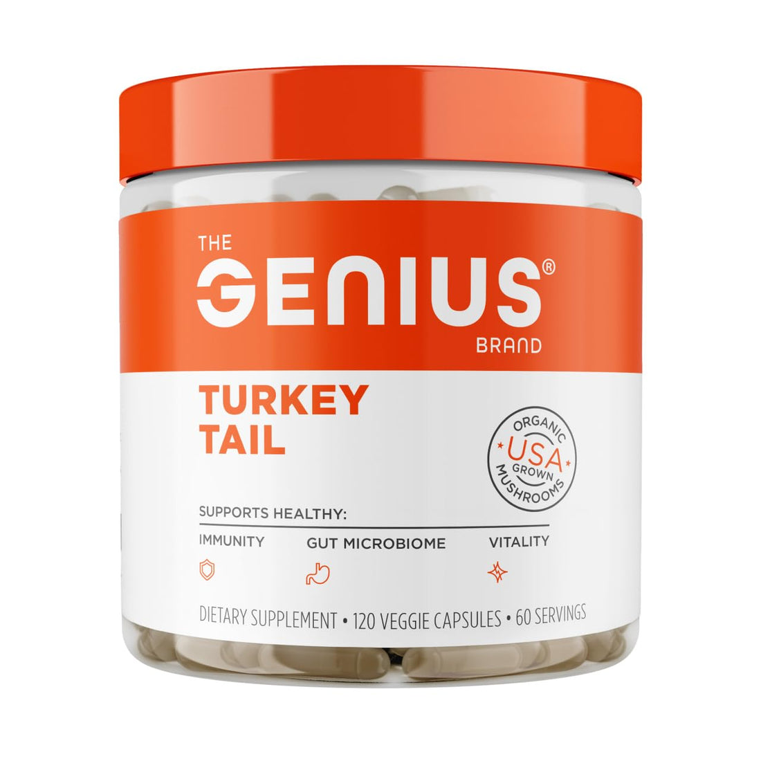 The Genius Brand Genius Turkey Tail - Plant-Based Supplement for Immune, Gut & Antioxidant Support - Organic & Non-GMO - 120 Veggie Capsules The Genius BrandBuy Supplements Australia