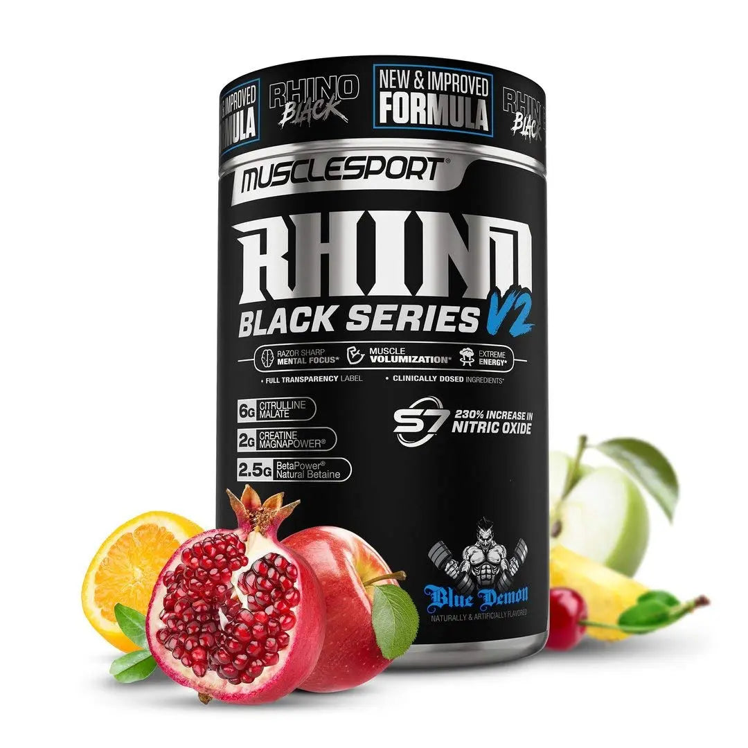 Rhino Black Pre Workout V2 - Preworkout Powder Supplement for Men & Women Musclesport