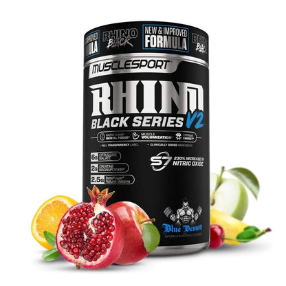 Rhino Black Pre Workout V2 - Preworkout Powder Supplement for Men & Women Musclesport