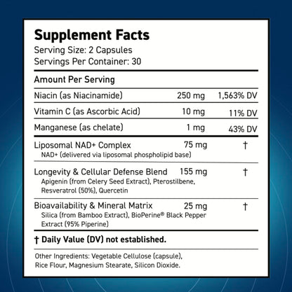 Blue Haven Rx NAD+ Supplement - NMN Alternative with Liposomal NAD+, Trans Resveratrol, Manganese, Apigenin Plus Pterostilbene for Women and Men, Anti Aging Support Blue Haven RxBuy Supplements Australia