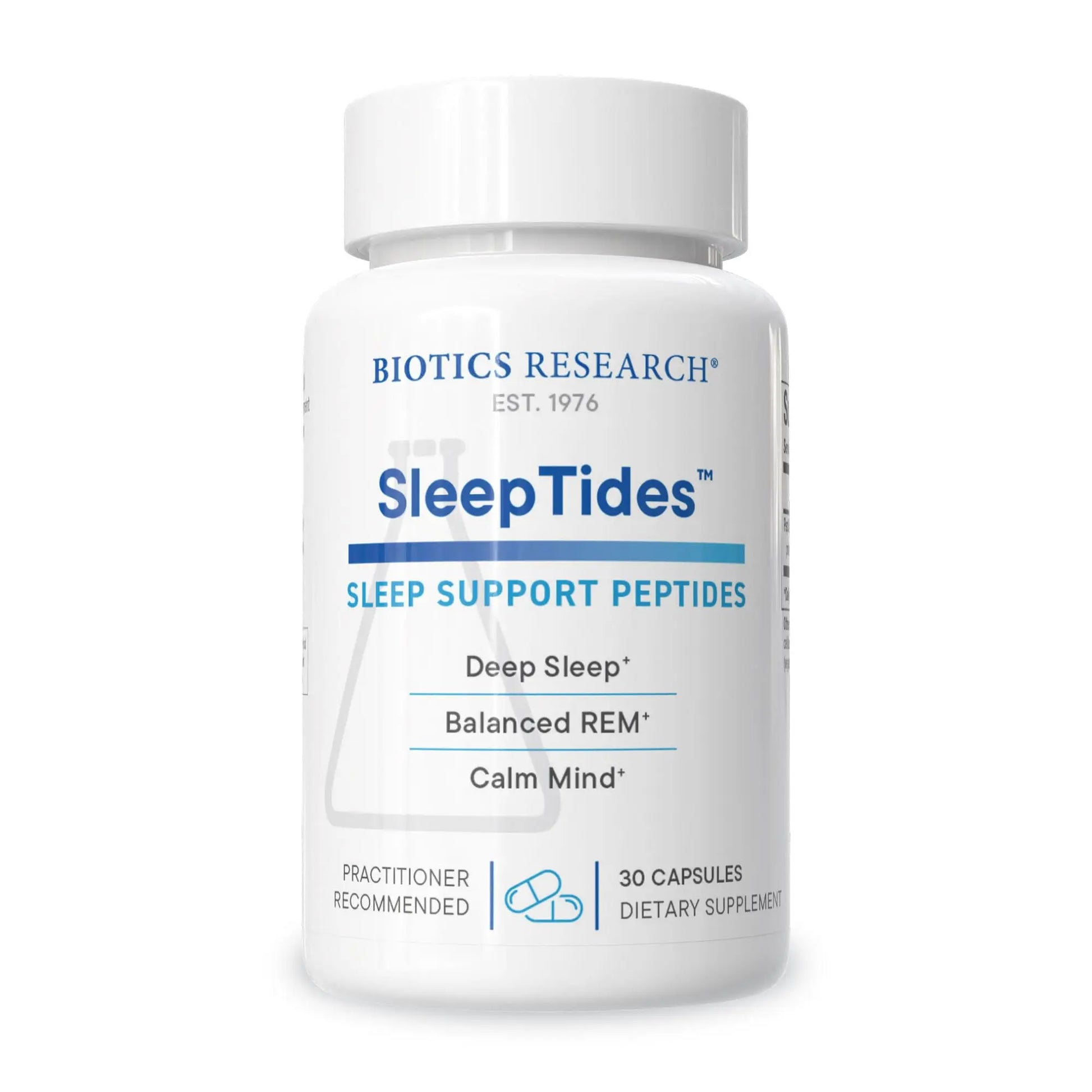 Biotics Research SleepTides sleep support peptides bottle on a white background