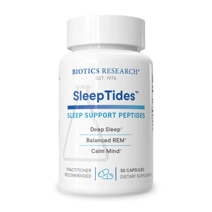 Biotics Research SleepTides sleep support peptides bottle on a white background
