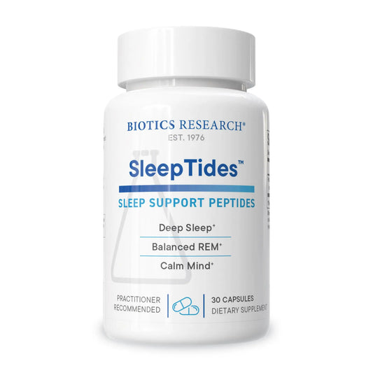 Biotics Research SleepTides sleep support peptides bottle on a white background