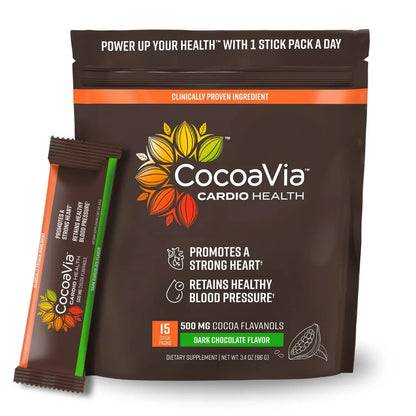 CocoaVia Cardio Health Cocoa Powder, 15 Single Serve Sticks, 500mg Cocoa Flavanols CocoaVia