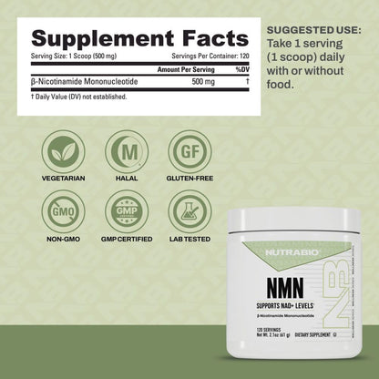 NutraBio NMN - NAD Supplement, Longevity Support, Boost NAD Levels, Increase Cellular Energy, Brain Health, Healthy Aging- 120 Servings NutraBioBuy Supplements Australia