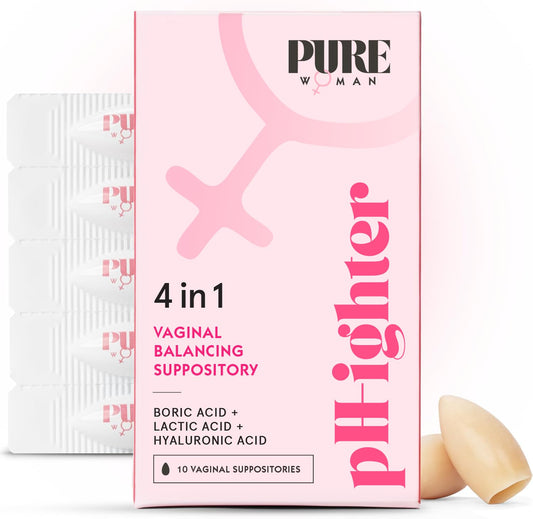 PURE WOMAN - pH-ighter Vaginal Boric Acid Suppositories for Women - Hyaluronic Acid - 4 in 1 Vaginal Suppositories for Discomfort, Dryness, Odor & pH Balance- Full Vaginal Health Care - 7pk PURE WOMANBuy Supplements Australia
