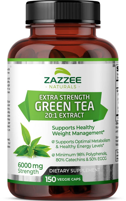 Zazzee Extra Strength Green Tea 20:1 Extract, 6000 mg Strength, 50% EGCG Zazzee