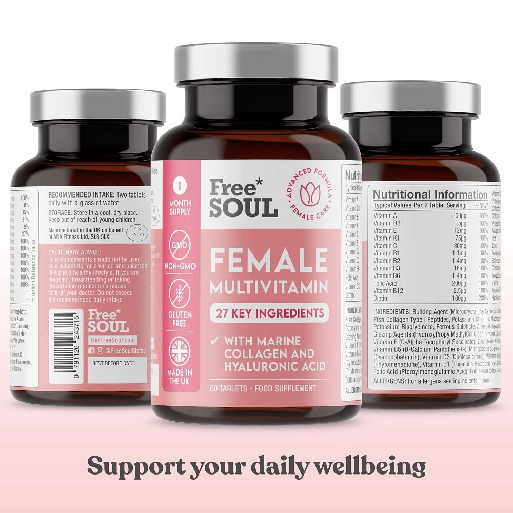 Women's Multivitamins and Minerals with Collagen & Hyaluronic Acid - 27 Essential Free Soul