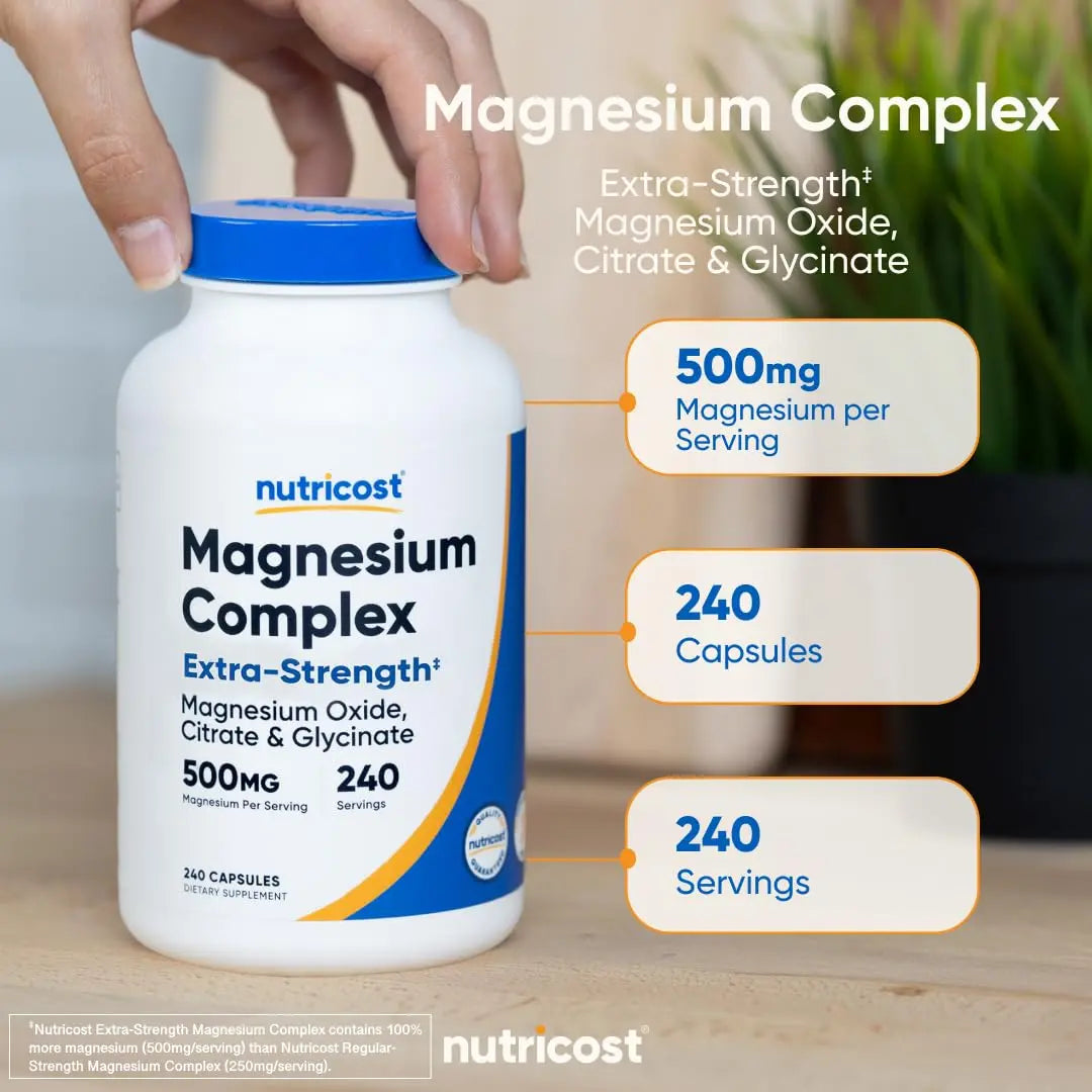 Nutricost Magnesium Complex 500mg, 240 Capsules - Magnesium Oxide, Citrate, and Glycinate - Gluten Free and Non-GMO Nutricost buy supplements Au