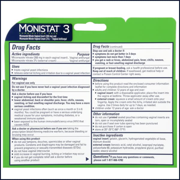 Monistat 3 Vaginal Antifungal Combination Pack - 3 Each, Pack of 2 MonistatBuy Supplements Australia