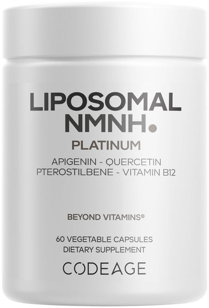 Codeage Liposomal NMNH Platinum - 500 mg NMNH Supplement, NAD+ Precursor with Quercetin, Pterostilbene, Apigenin, Active B Vitamins B2 Riboflavin & Vitamin B12 Methylcobalamin - Non-GMO - 60 Capsules CodeageBuy Supplements Australia