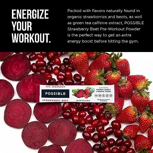 Possible Beet Pre-Workout - Strawberry Beet Flavor - Individually Wrapped Servings Possible