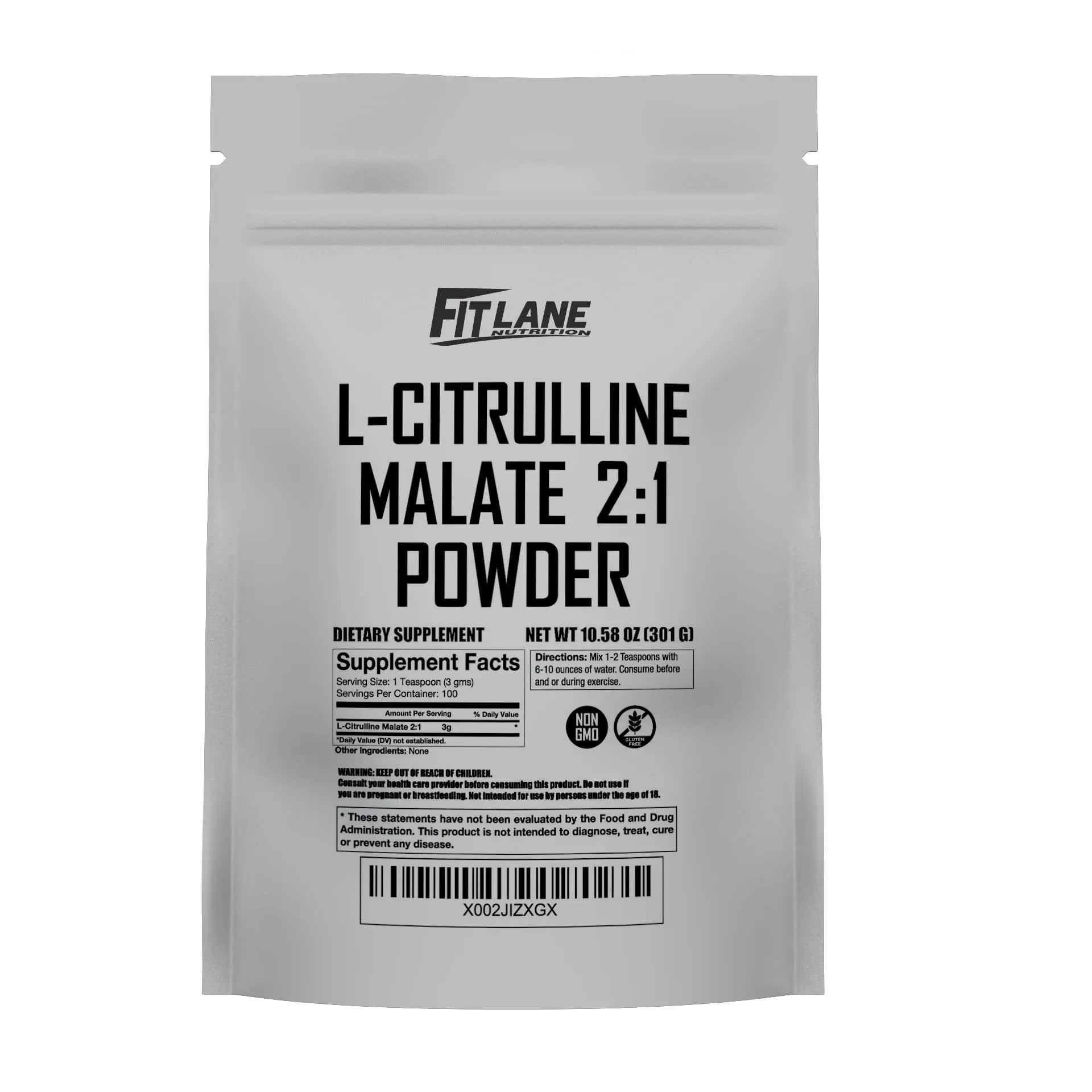 L Citrulline Malate 2 1 Powder 300 Grams - Bulk L Citrulline Powder - Free Form Amino Fit Lane Nutrition