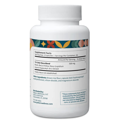 Pattern Wellness Maca Root Extract 20:1-500mg Per Serving – for Men & Women – Tri-Color Black/Red/Yellow Blend – 60 Vegan, Non-GMO Capsules Pattern Wellness buy supplements Au