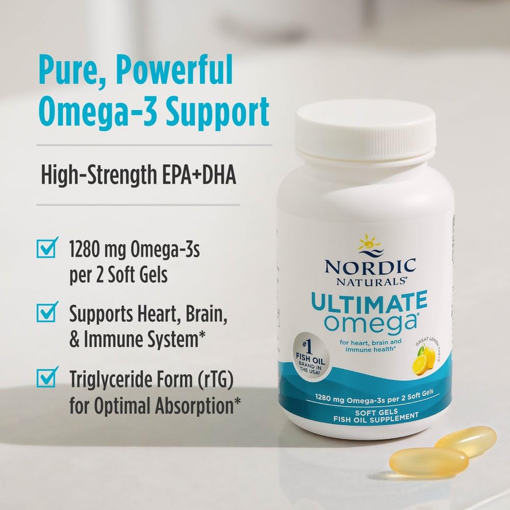 Nordic Naturals Ultimate Omega, Lemon Flavor - 210 Soft Gels - 1280 mg Omega-3 - High-Potency Fish Oil with EPA & DHA - Promotes Brain & Heart Health - Non-GMO - 105 Servings Nordic Naturals buy supplements Au