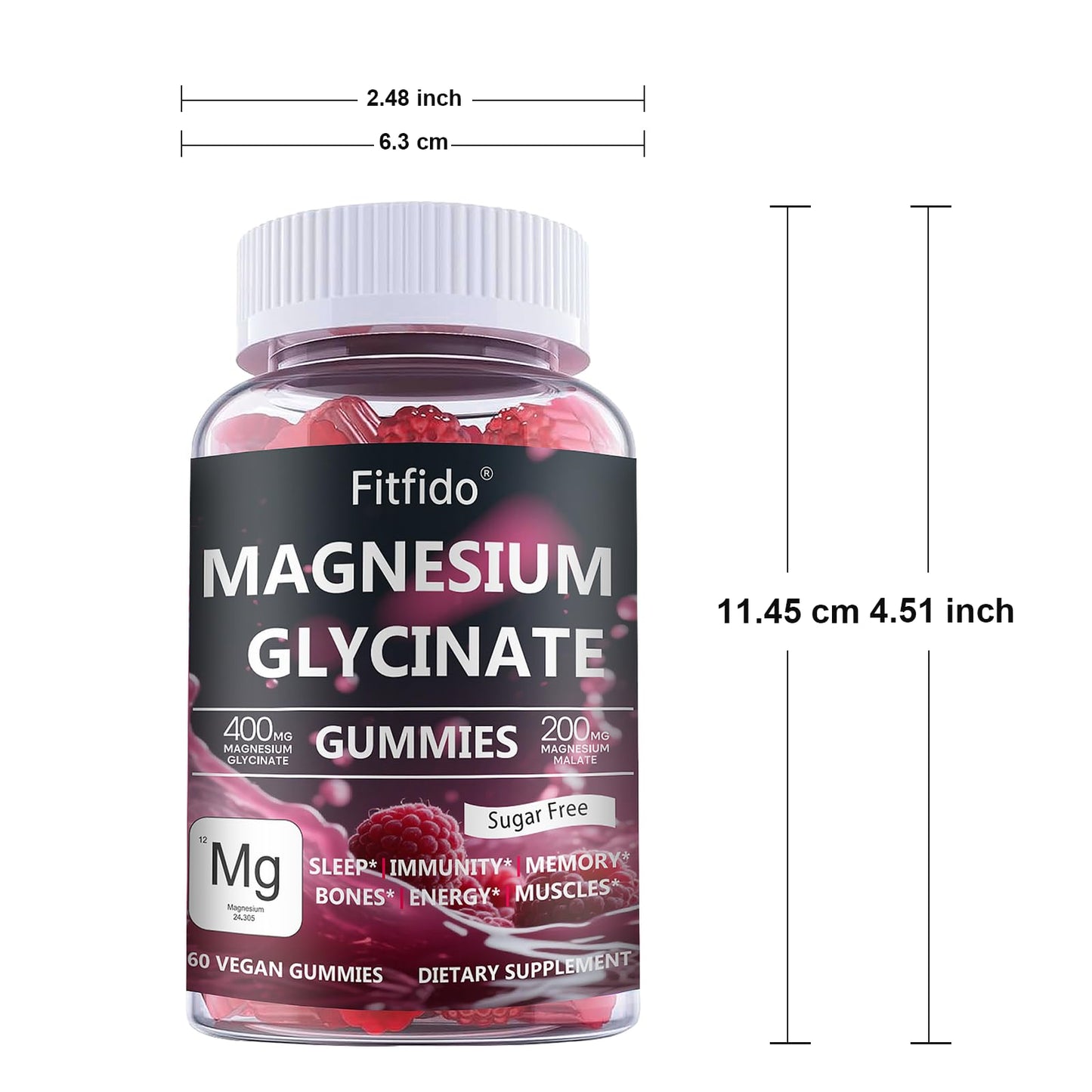 Magnesium Glycinate Gummies 400mg, Chewable Sugar Free Magnesium Supplement with Magnesium Glycinate, Magnesium Malate and Protein for Sleep, Relaxation, Brain & Muscle - Vegan (60 Count, Raspberry) FitfidoBuy Supplements Australia