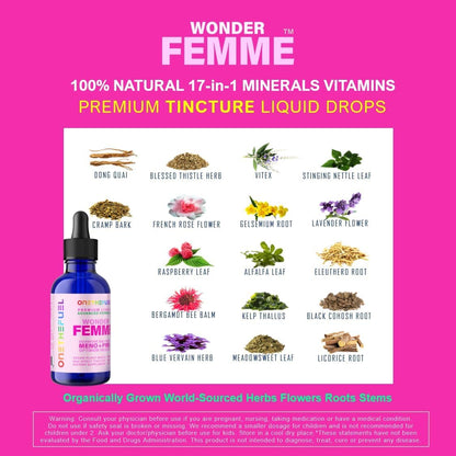 Wonder Femme Hormone Balance Menopause Hot Flashes Relief Support 100% Natural Women ONETHEFUEL