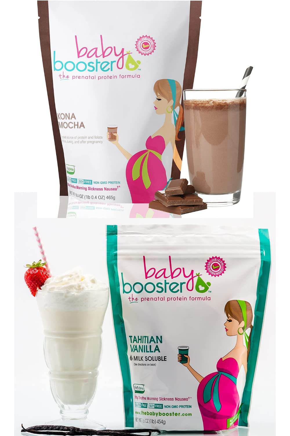 Baby Booster Prenatal Vitamin Supplement Shakes, Kona Mocha and Tahitian Vanilla Baby Booster