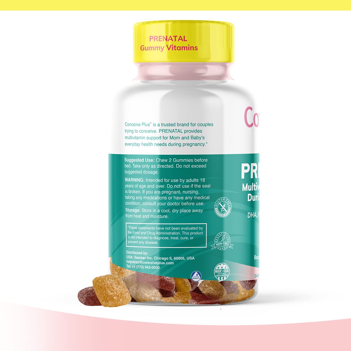 CONCEIVE PLUS Prenatal Gummies - DHA, Folic Acid, Vitamin D3, C, Zinc, and Omega 3, Natural Lemon CONCEIVE PLUS