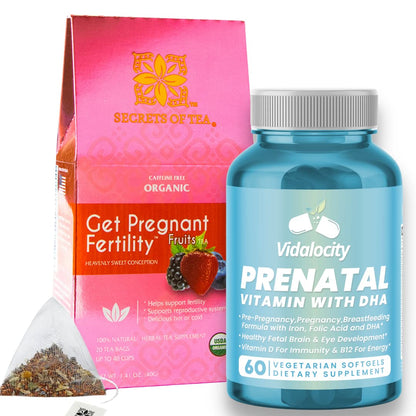 Secrets Of Tea Get Bundle of Fertility Tea Fruit Flavor and Prenatal Vitamin for Women with DHA Secrets Of Tea