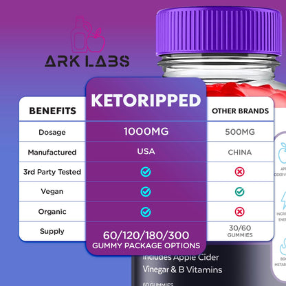(5 Pack) Keto Ripped ACV Gummies, Keto Ripped ACV Gummies Advanced Weight Loss 1000MG Ark Labs