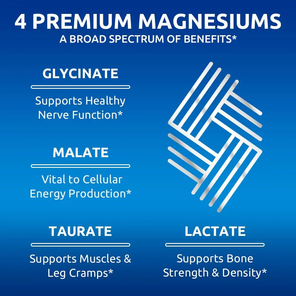 Zentastic Magnesium Complex 4-in-1 Supplement – Magnesium Glycinate, Malate, Taurate & Lactate – Chelated High Absorption for Nerves, Zentastic