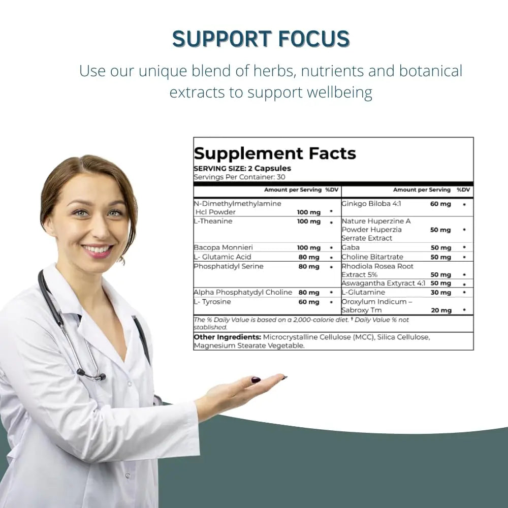 BY CARIOLA Neural-L Natural Brain Support Supplement 60 Caps - Mental Support – Memory Booster - Concentration - Natural Formula - Ashwagandha - L-Tyrosine - L-Theanine BY CARIOLA buy supplements Au