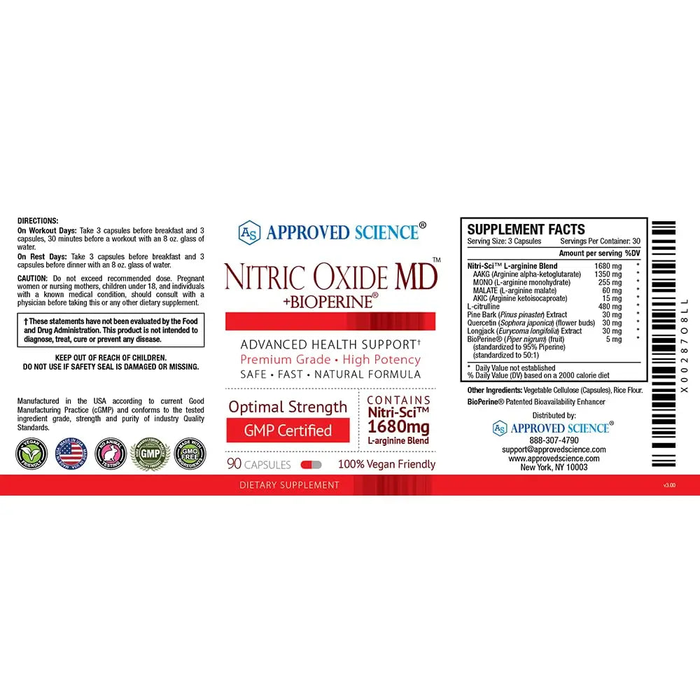 Approved Science Nitric Oxide MD - Muscle Development, Lean Body Mass, Improve Oxygen Approved Science