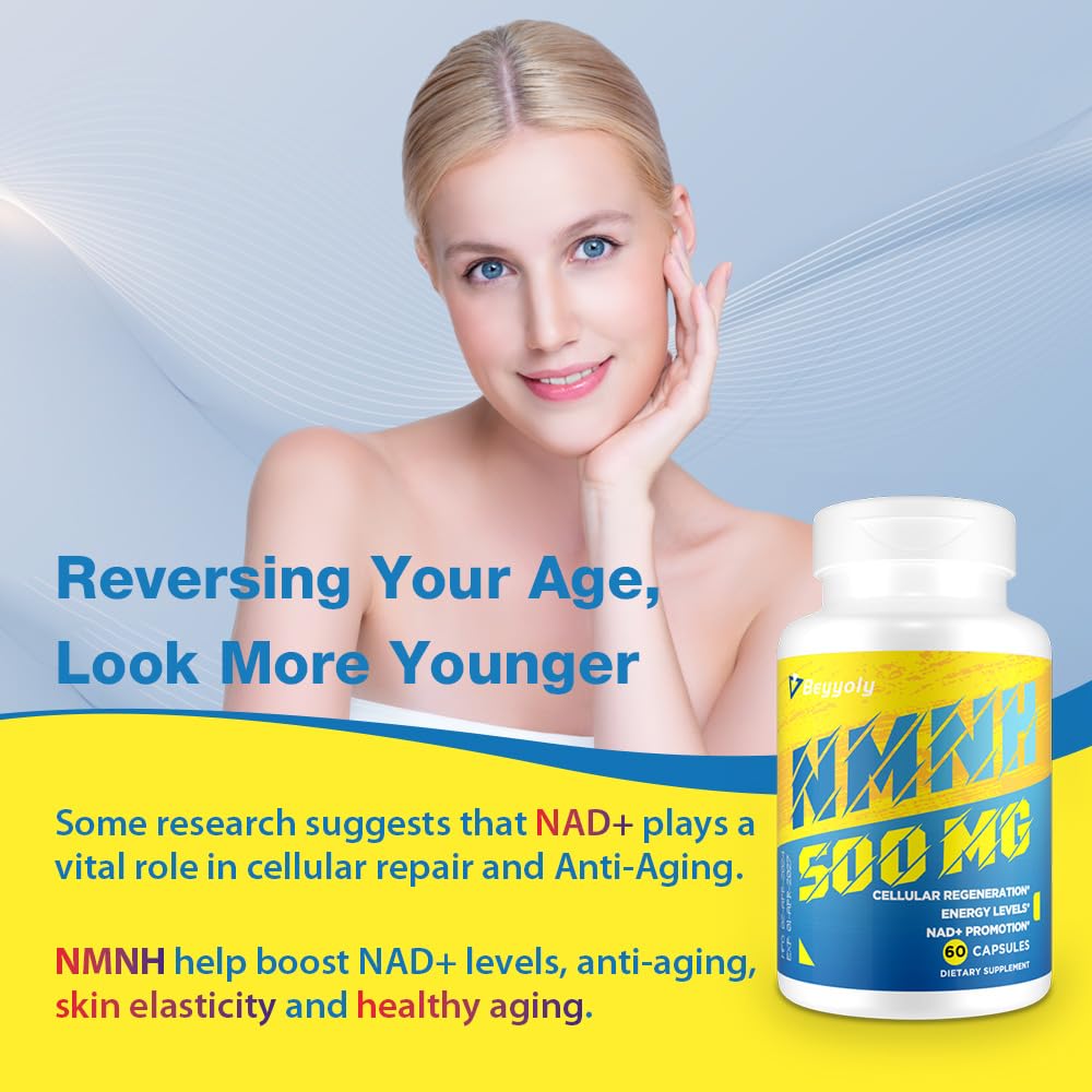 NMNH (NMN Supplement Alternative) NAD Supplements for Anti Aging, Energy, Immune, Focus (Dihydronicotinamide Mononucleotide) 500mg, to Boost NAD+ Levels As We Age, Pure Organic - 60 Capsules BeyyolyBuy Supplements Australia