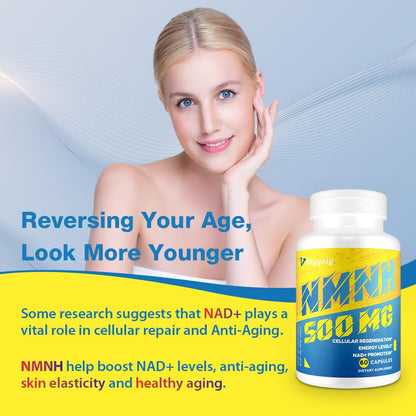 NMNH (NMN Supplement Alternative) NAD Supplements for Anti Aging, Energy, Immune, Focus (Dihydronicotinamide Mononucleotide) 500mg, to Boost NAD+ Levels As We Age, Pure Organic - 60 Capsules BeyyolyBuy Supplements Australia