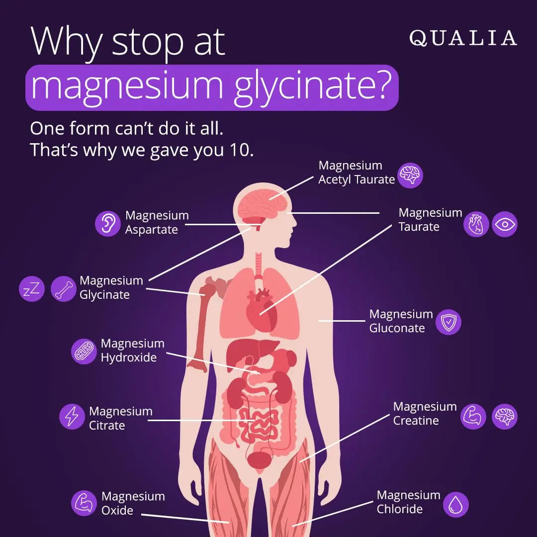 Qualia Magnesium+ | Doctor-Formulated. Premium Formula | High Bioavailability | 10 Forms of Magnesium & 70+ Minerals | Relaxed Mood, restful Sleep QUALIA LIFE SCIENCES