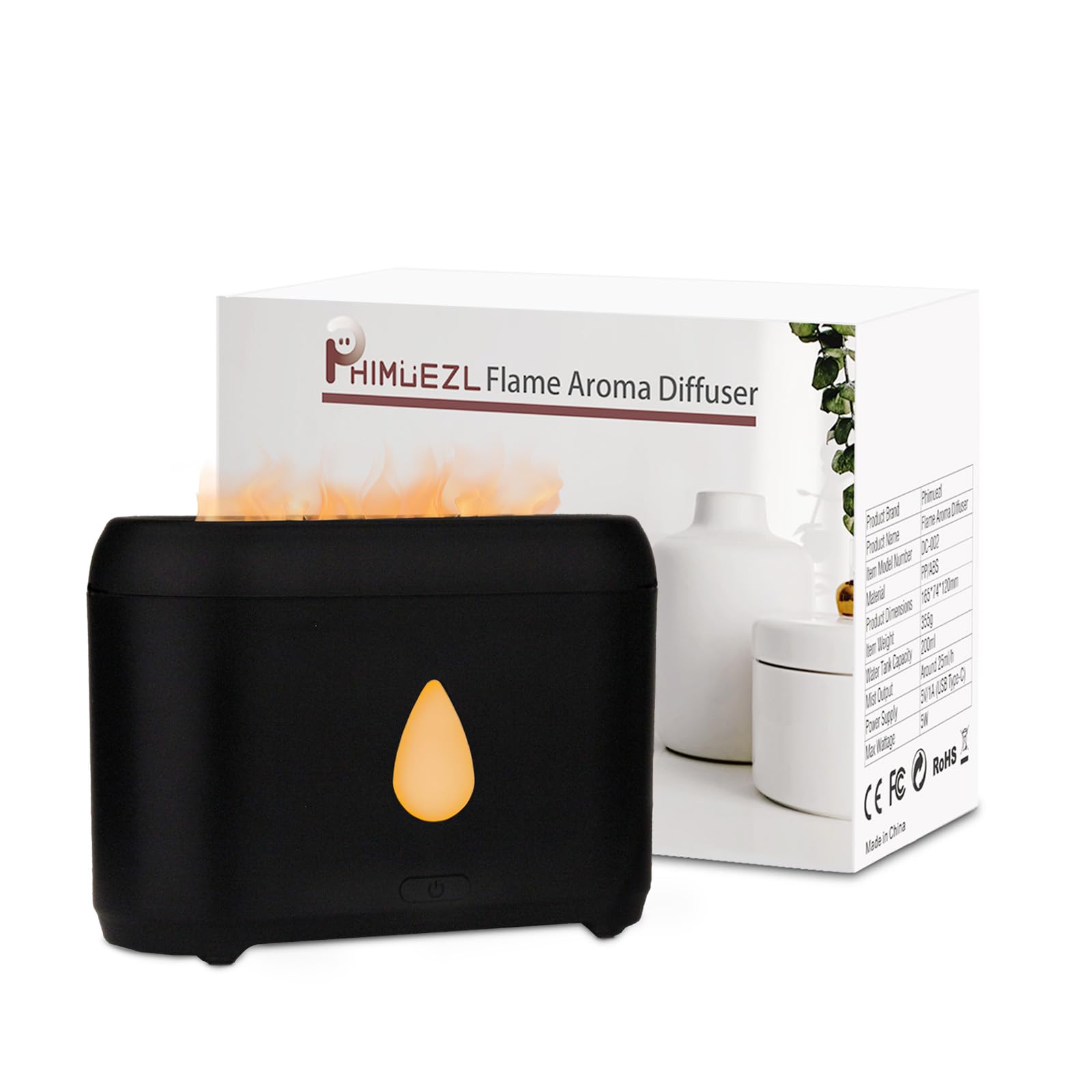 200ml Compact Small Flame Diffuser for Essential Oil (Black) Phimuezl
